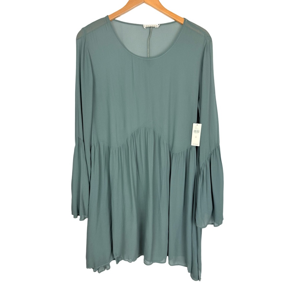 Lacausa Anthropologie Sheer Babydoll Flowy Boho Dress Sage Green Oversized NWT